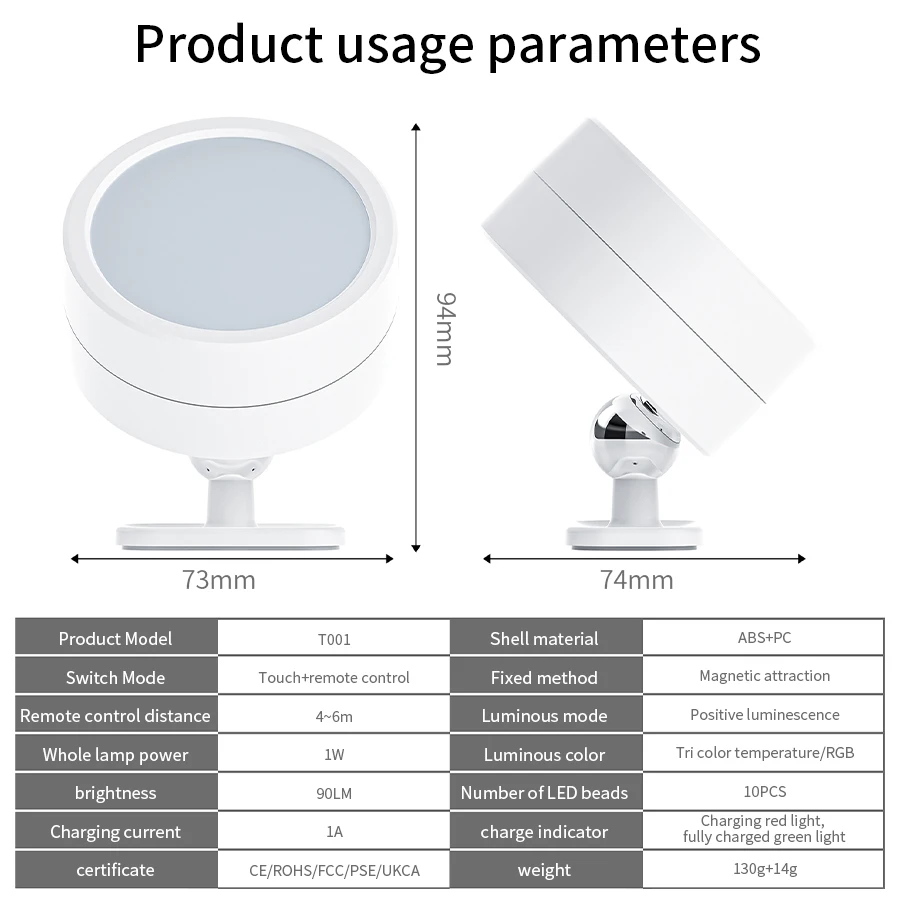 Wireless Rechargeable Night Light Magnetic Wall Lamp with Remote Control 3 Colors/RGB 60° Rotation Spotlight for Bedroom Decor