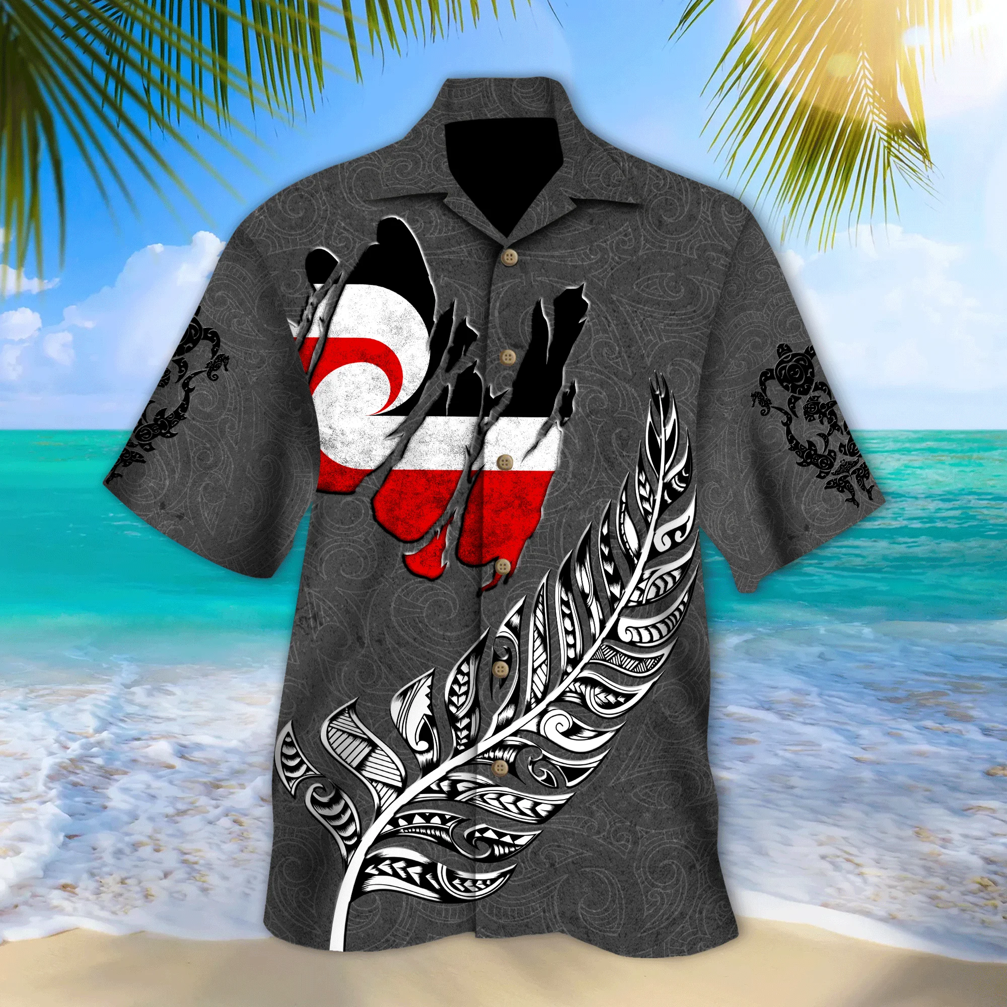 Aotearoa Flag in my heart Grey Shirts Summer Beach Hawaiian Shirt Short Sleeve Shirt Men Shirts 2023 Oversized 5XL Chemise Homme