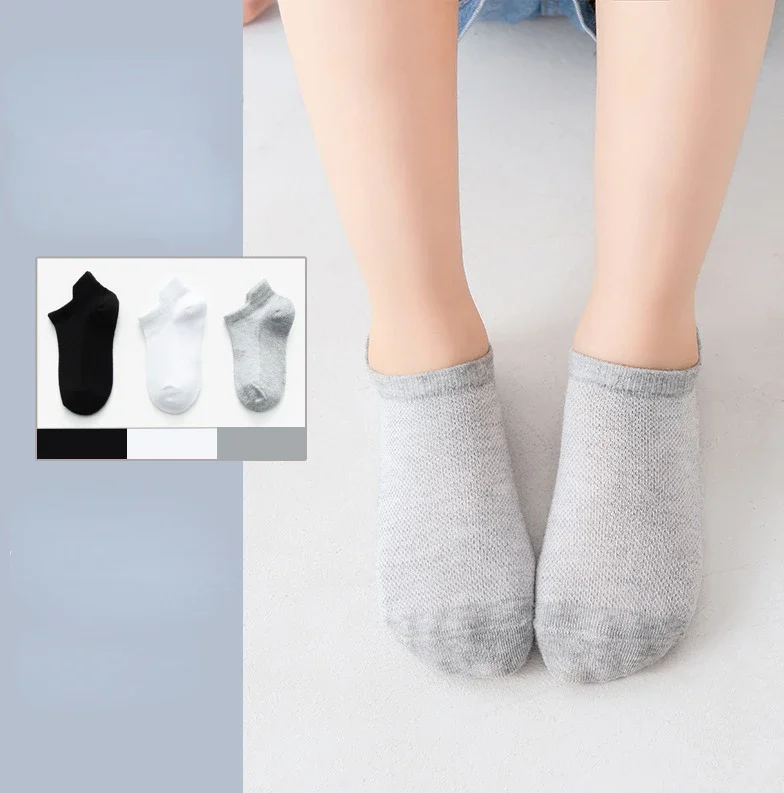 6 Pairs 1-12T Children Cotton Socks Spring Summer Boys Girls Mesh Thin Breathable Solid Ankle Socks Black White Grey Kids Socks