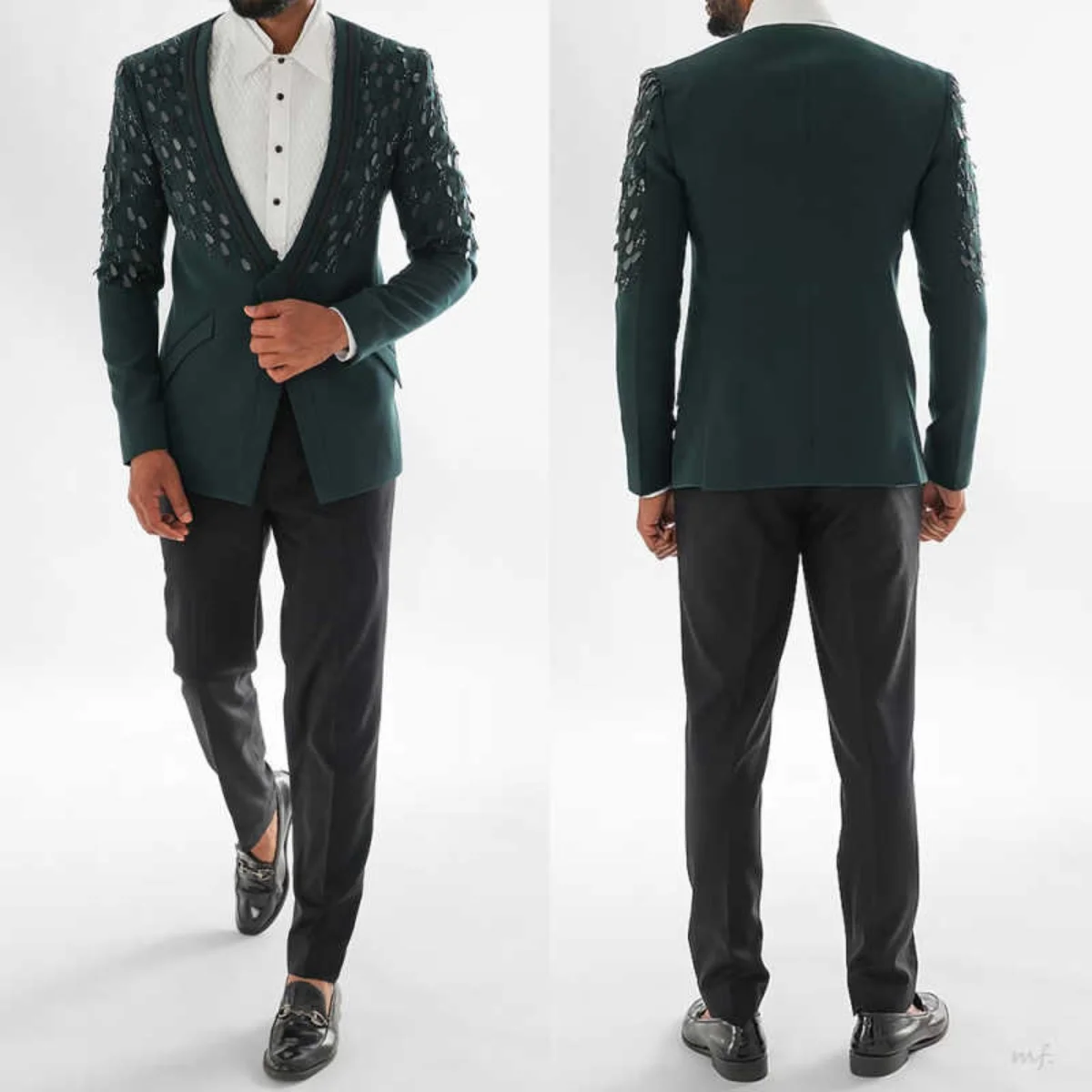 

Luxury Men Suits Slim Fit 2 Piece Jacket Pants Big Sequin Beaded Groom Wedding Tuxedo Banquet Party Male Business Customized
