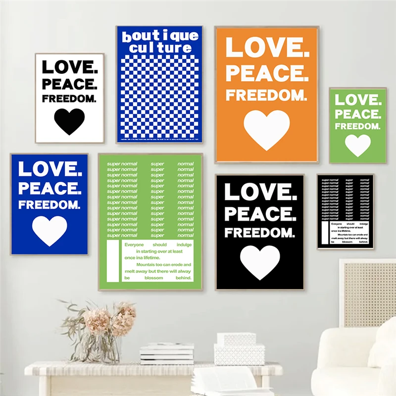 Maximalist Love Peace Freedom Colorful Boutique Culture Positive Quotes Wall Art Canvas Painting Posters For Living Room Decor