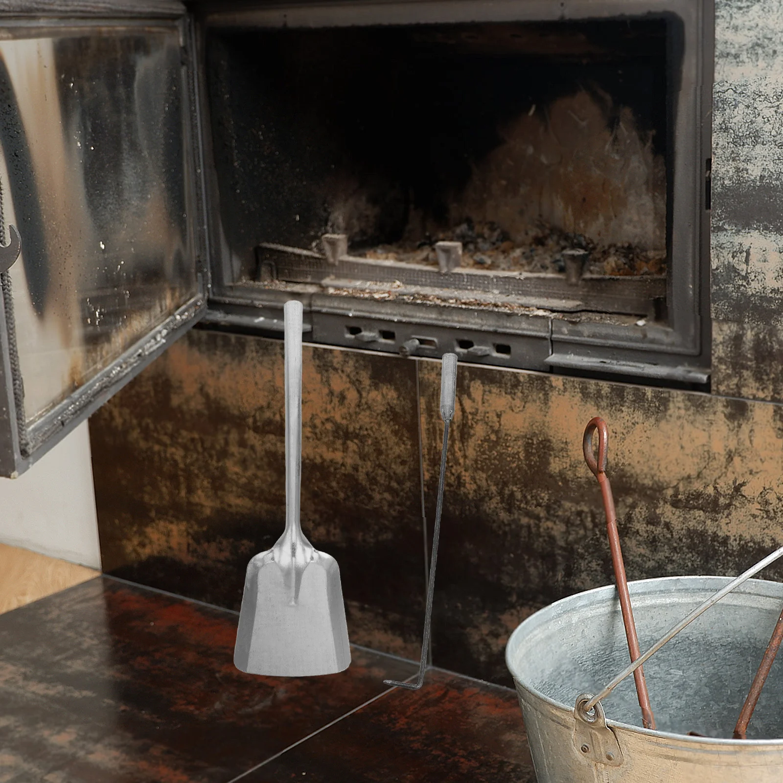 

Stainless Steel Fireplace Shovel Hook 120cm Long Handle Fire Tools Set for Home and Garden Fireplace Coal Scoop