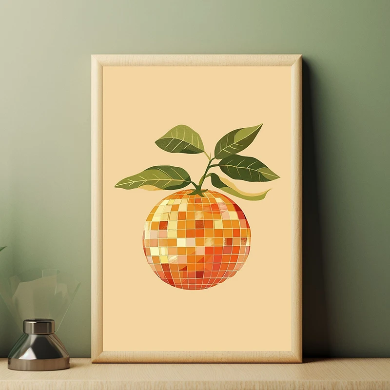 1pc frameless Canvas Painting Retro Trendy Fruit Disco Ball Orange Mirrorball Creative Poster Canvas Paintings Wall Art Prints B