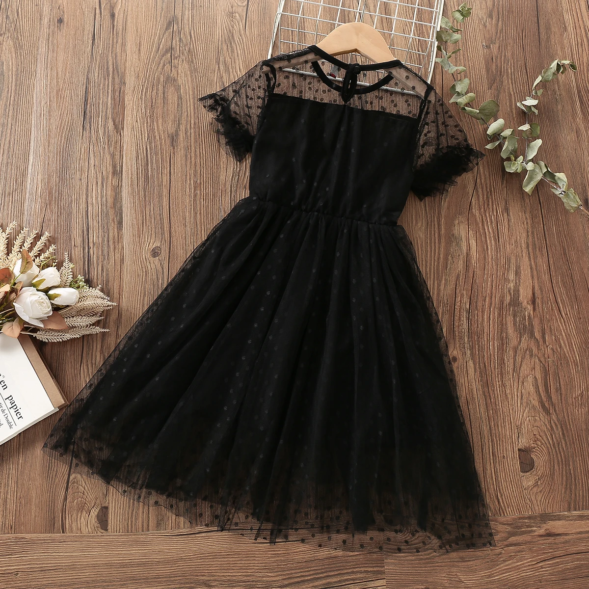 Kids Black Elegant Dresses for Girls Clothes Short Sleeve Summer Party Dress Baby Costumes Children Clothing 6 7 8 9 10 12 Years