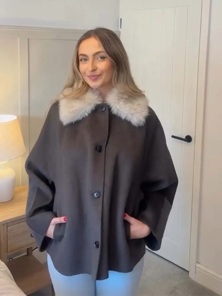 

HH осень-зима женские элегантные пальто с меховыми лацканами однобортная куртка с длинными рукавами модная уличная женская шикарная верхняя одежда