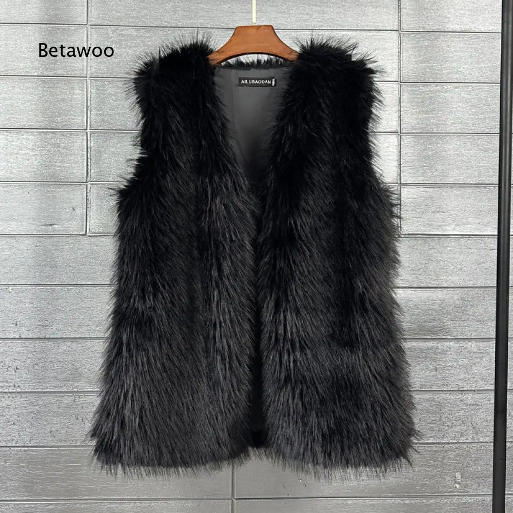 Women Solid White Thick Warm Faux Fur Sleeveless Vest Open Front Long Shaggy Plush Waistcoat for Party and Cold Season Occasions