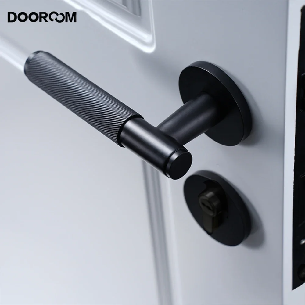 Imagem -06 - Dooroom-brass Knurled Door Lock Handle Grupo Privacidade Manequim Interior Quarto Banheiro Duplo Lever Madeira Interior Preto Ouro Novo