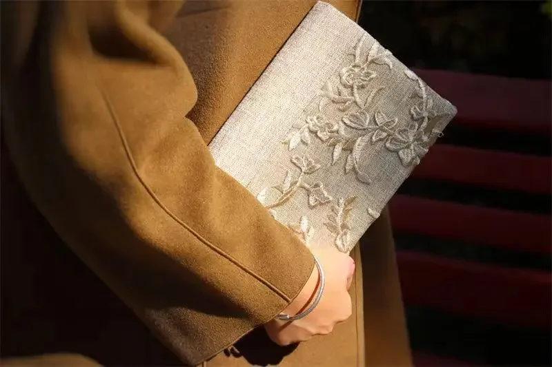 【White Orchid】Original Handmade A5 A6 Notebook Covers Protector Book Sleeve Crafted Fabric Products Diary Cover，in Stock