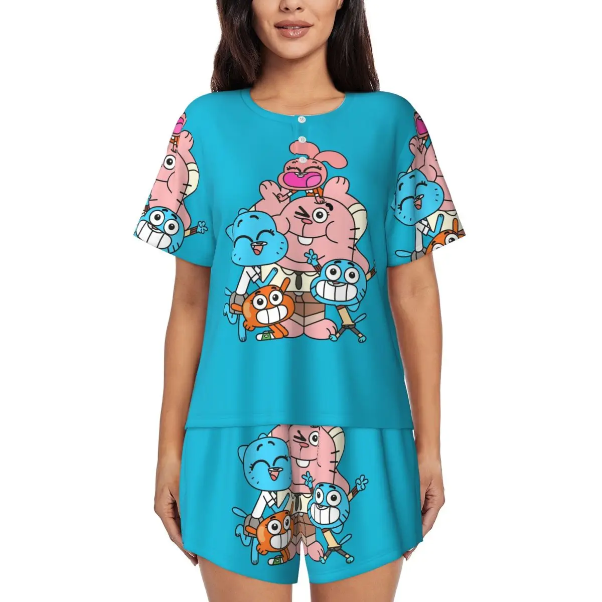 

Ночные рубашки с круглым вырезом и короткими рукавами The Amazing World Of Gumball, женские свободные пижамные комплекты, короткие штаны