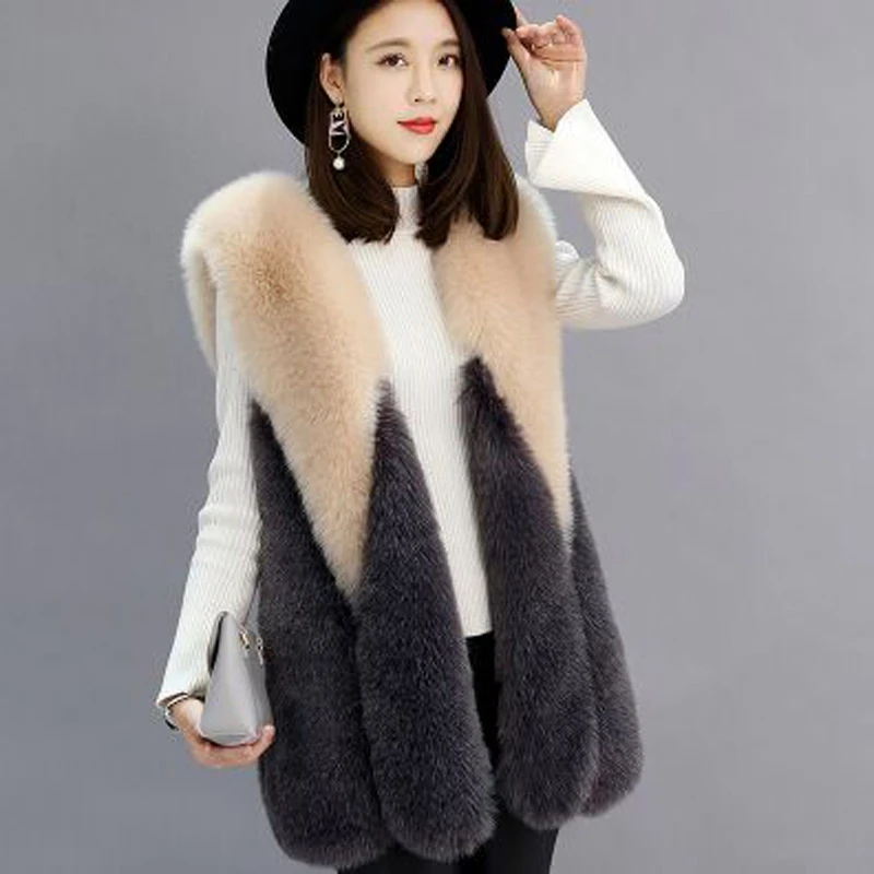 

2021 Autumn Winter Fashion Faux Fur Vest Fur Coat Fur Vest Warm Section Color Long Fox Fur Vest