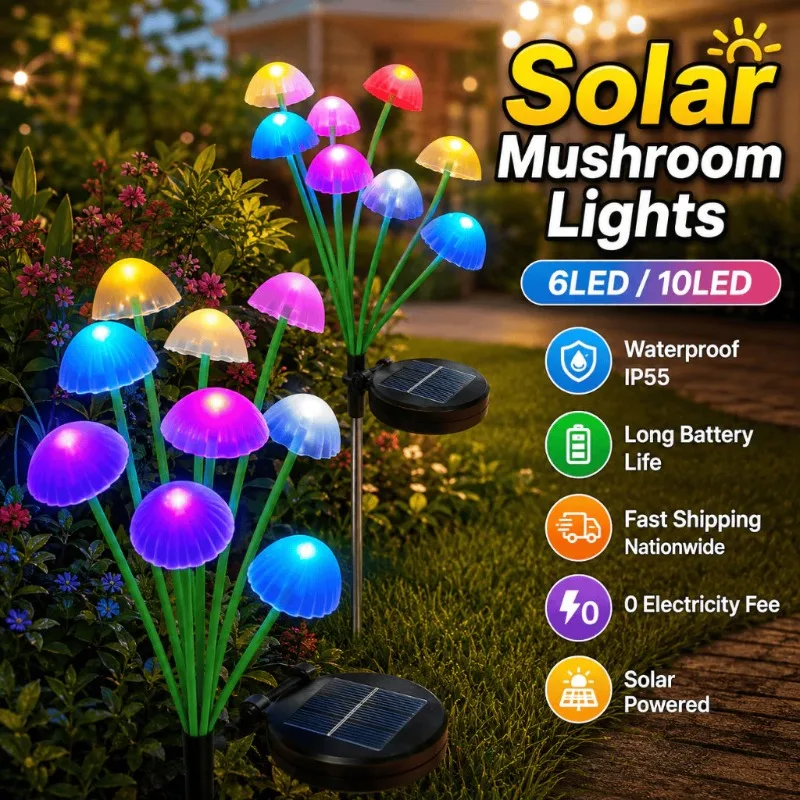 4/2/1pcs Solar Mushroom Garden Lights Waterproof Outdoor Stake Lamp Multicolor Solar Decor Light for Yard Lawn Path 6 LEDs