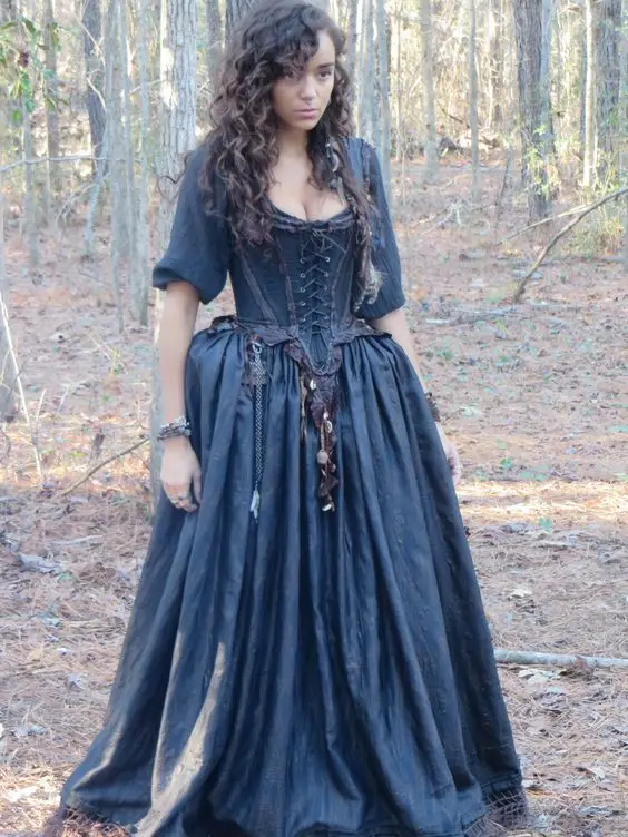 Navy Blue Bustle Medieval Costume Prom Dresses with Half Sleeve Lace-up Corset Costume Halloween Evening Gown