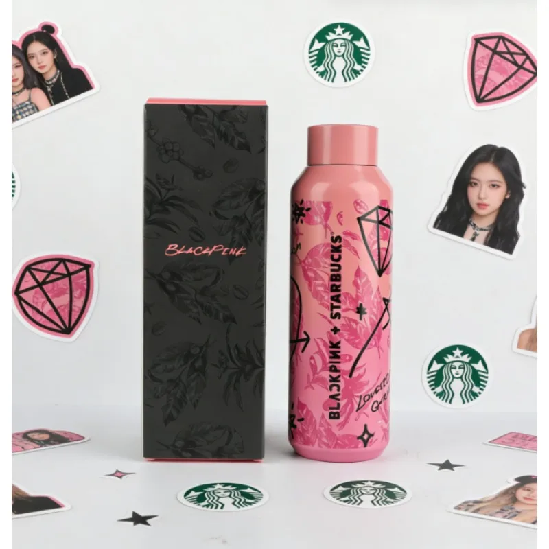 Taza Starbucks x BlackPink Black Pink Graffiti de 500 ml, linda taza aislada para coche, regalo para fanáticos, retención de frío y calor