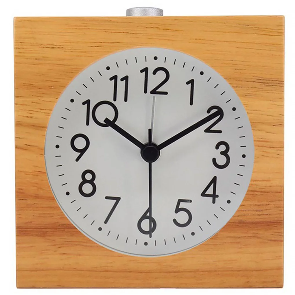 

Electronic Wood Alarm Clock Bedroom Luminous Silent Night Light Student Kids Desktop Lamp Round