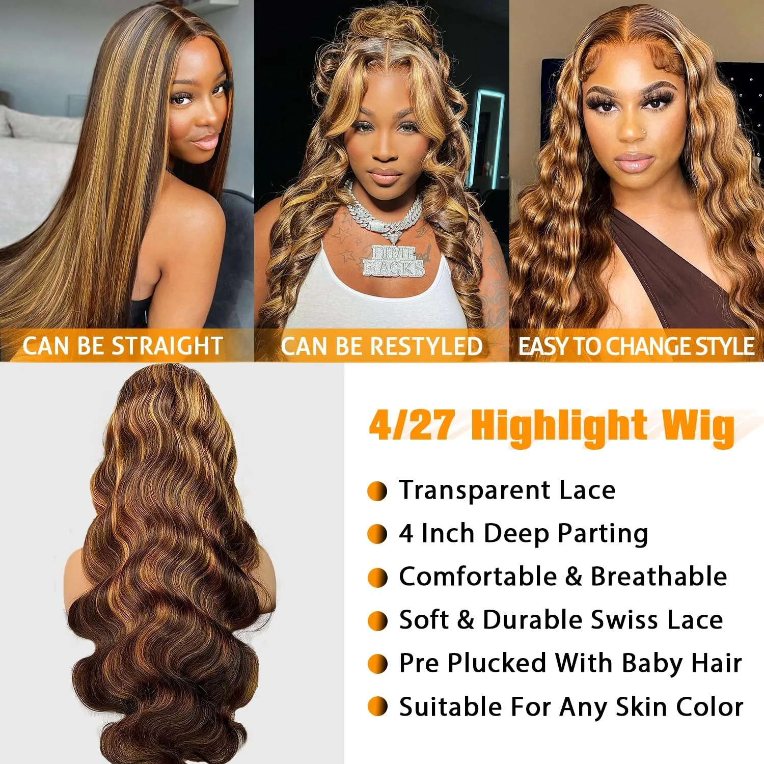 30 Inch Honey Blonde Ombre 13X4 HD Lace Front Wig Human Hair Highlight Body Wave Lace Frontal Wigs Pre Plucked 4/27 Colored image 6