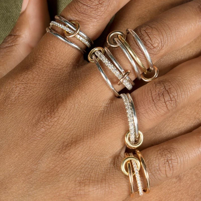 316 Stainless Steel PVD Mixed Metals Multi Layered Finger Rings Shiny CZ Zircon Stackable Ring Set Non Tarnish Dainty Jewelry