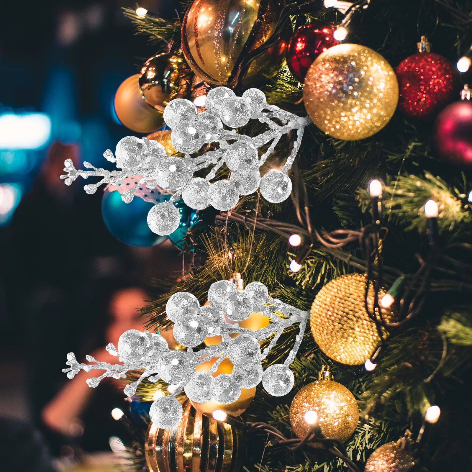 

10Pcs Artificial Berry Stems Christmas Decorations Glitter Fake Berry Branch for Tree Wreath Party Centerpiece