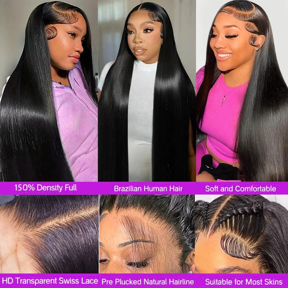 Wear Go Glueless Wigs HD Lace Front Human Hair Wigs Straight 13x4 Transparent Lace Frontal Human Hair Wigs Pre Plucked For Women