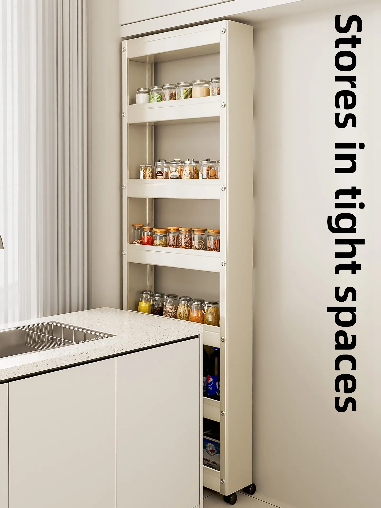 Kitchen Spice Storage Rack Refrigerator Side Door Narrow  Organizer Pull out Cart Spice Cabinet Storage Shelf for Adults