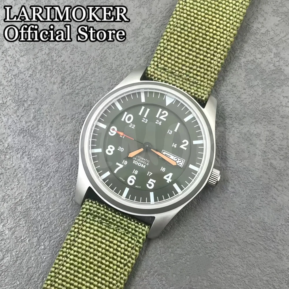 LARIMOKER Jam Tangan Mekanis Otomatis NH36A Tahan Air Kaca Safir Dipoles Retro Pria 42Mm dengan Jarum Jam Dial Hijau