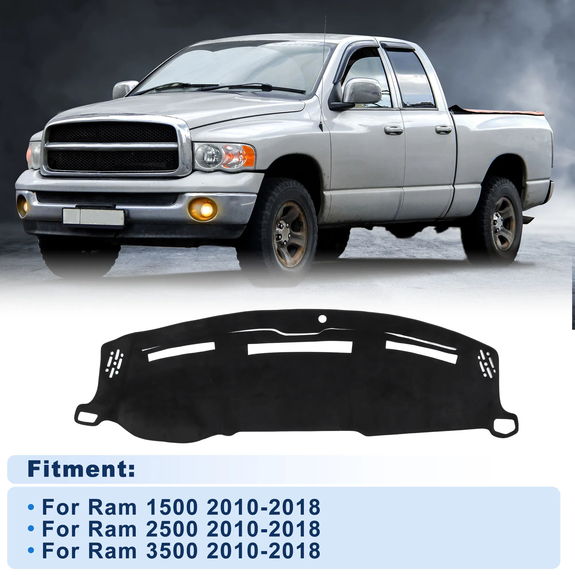 

UXCELL Dash Cover for Ram 1500 2010-2018 for Ram 2500 2010-2018 Flannel Black 1 set