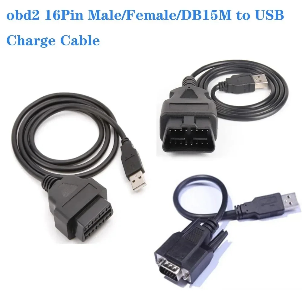 1M Car OBD2 16-pin Female To USB Charge Cable 1 Meter for Driving Computer OBD Male USB Adapter Connector Diagnostic Socket