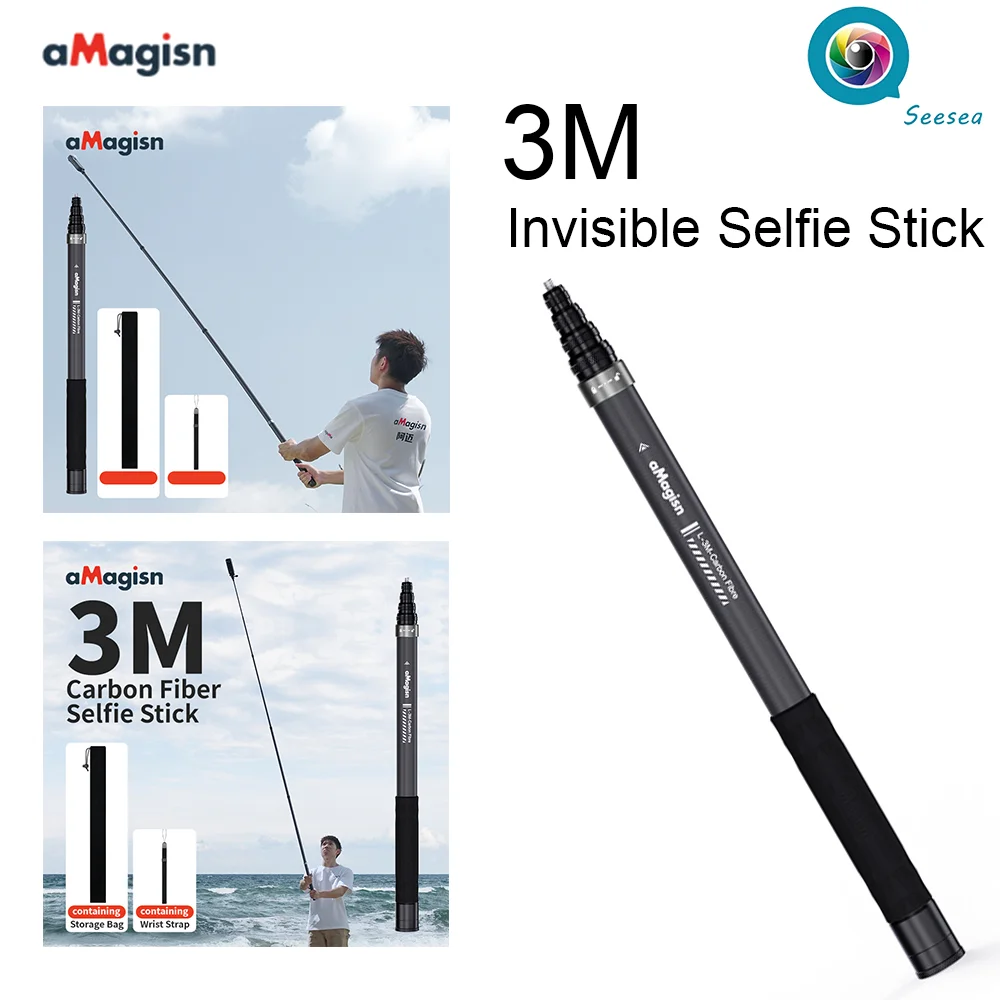 Bastão de selfie invisível de fibra de carbono aMagisn 3m para acessórios de haste de extensão Insta360/DJI/GoPro