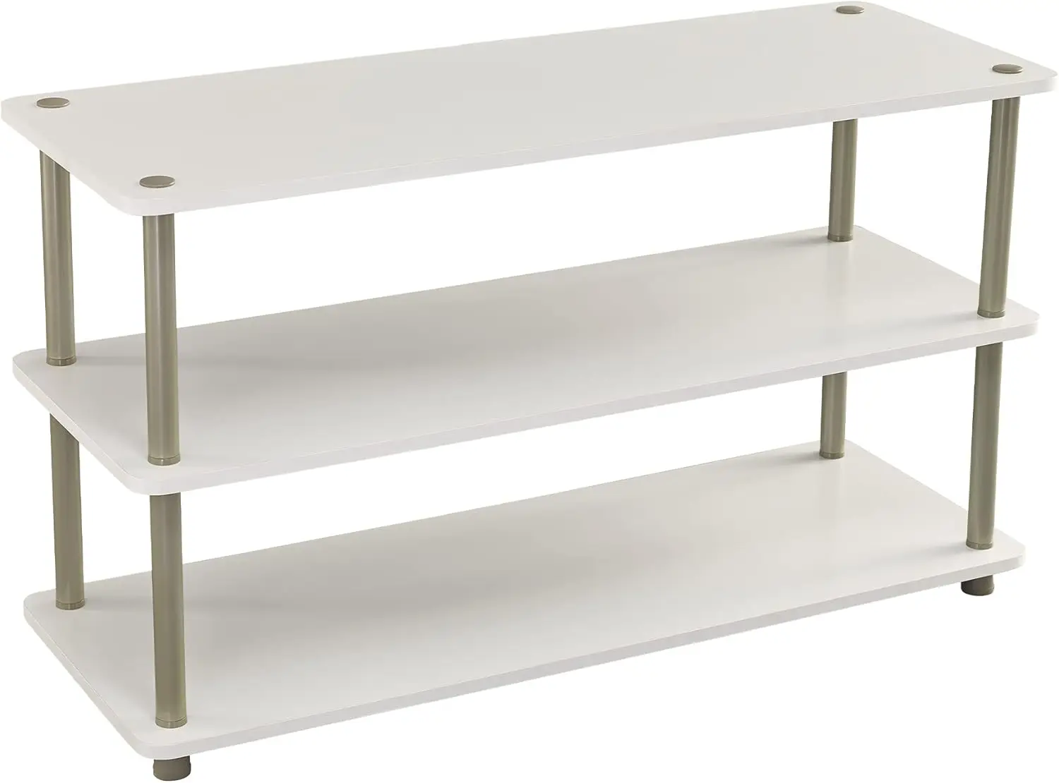 

3-Tier Shoe & Accessory Shelf Organizer, White Wood with Metal Frame, Entryway or Closet Storage