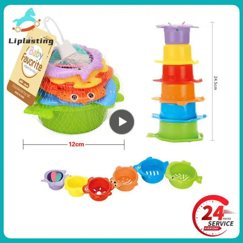 

Funny Stacking Cup Science Education Bathtub Toy Cartoon Little Fish Hourglass Stack Cup Bath Toys Beach Play Toys