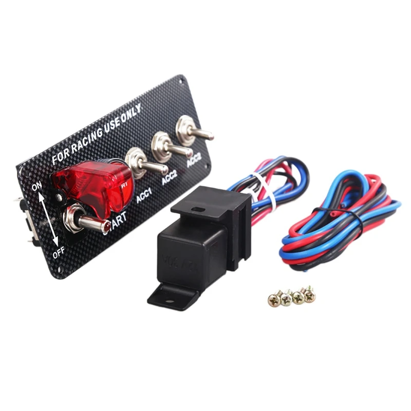 

Car 12V LED Toggle Ignition Switch Panel Engine Start Push Button Set Universal For 12V Power Speediness & Racing Car