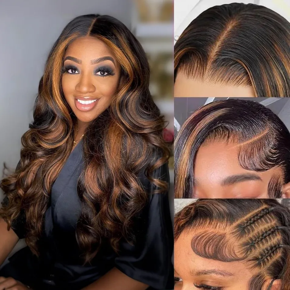 تسليط الضوء على أومبير الدانتيل الجبهة الباروكات شعر الإنسان الجسم موجة الدانتيل الجبهة قبل قطعها 13x4 1B/30 براون تسليط الضوء على شعر مستعار 200 الكثافة للنساء