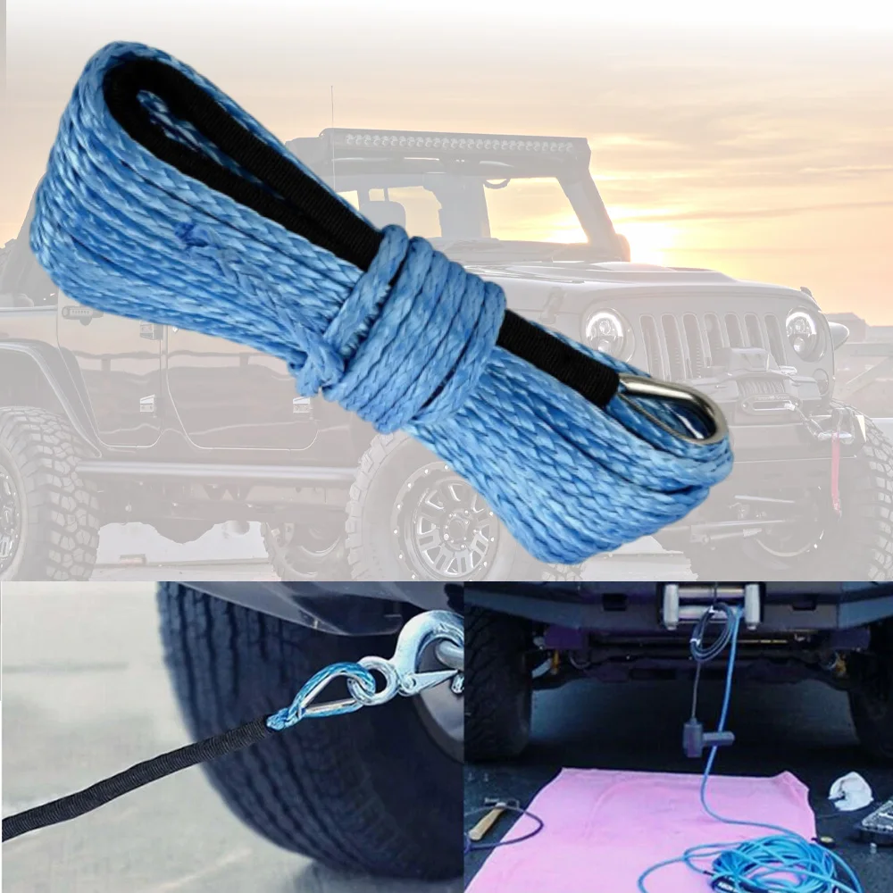 6mm/4.8mm 10000 LBS Synthetic Winch Rope Line Recovery Cable 4WD ATV UTV with Sheath Truck Boat Winch Towing Rope 4 Colors