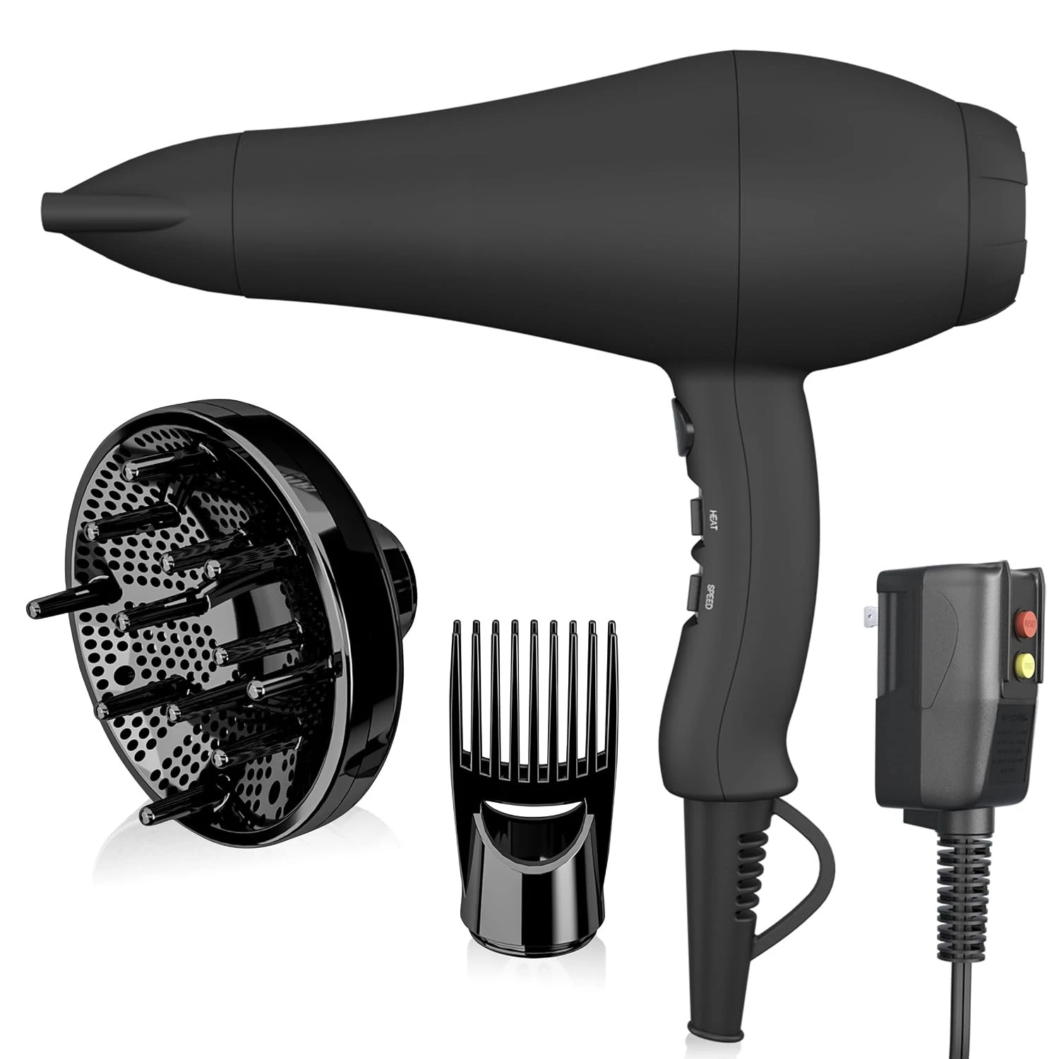 Hair Dryer Ceramic Salon Size Negative Ion 2 Speed 3 Heat Fast Drying DC Motor Concentrator All Seasons