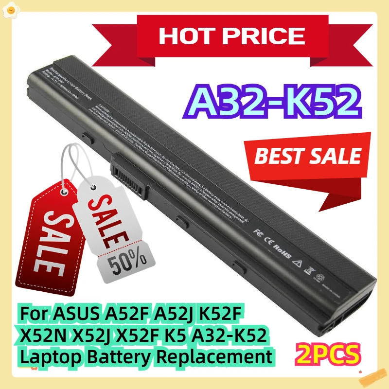 

For ASUS A52F A52J K52F X52N X52J X52F K5 A32-K52 Laptop Battery Replacement 2pcs