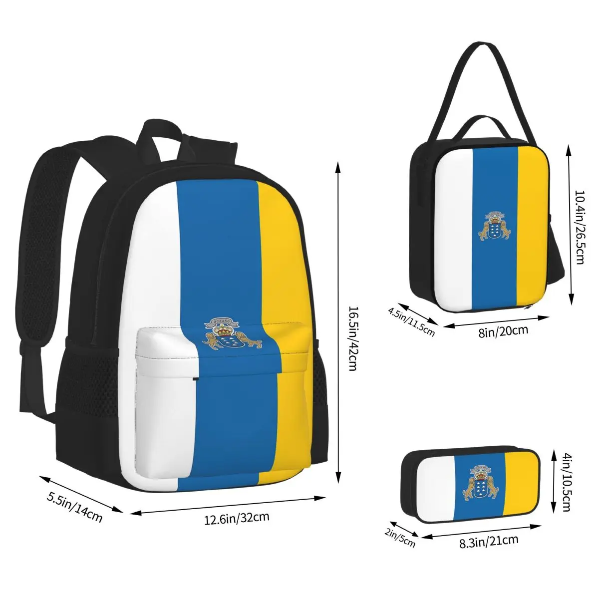 Spain Flag Oceano Canary Islands Backpacks Boys Girls Bookbag School Bags Kids Rucksack Lunch Bag Pen Bag Three-Piece Set