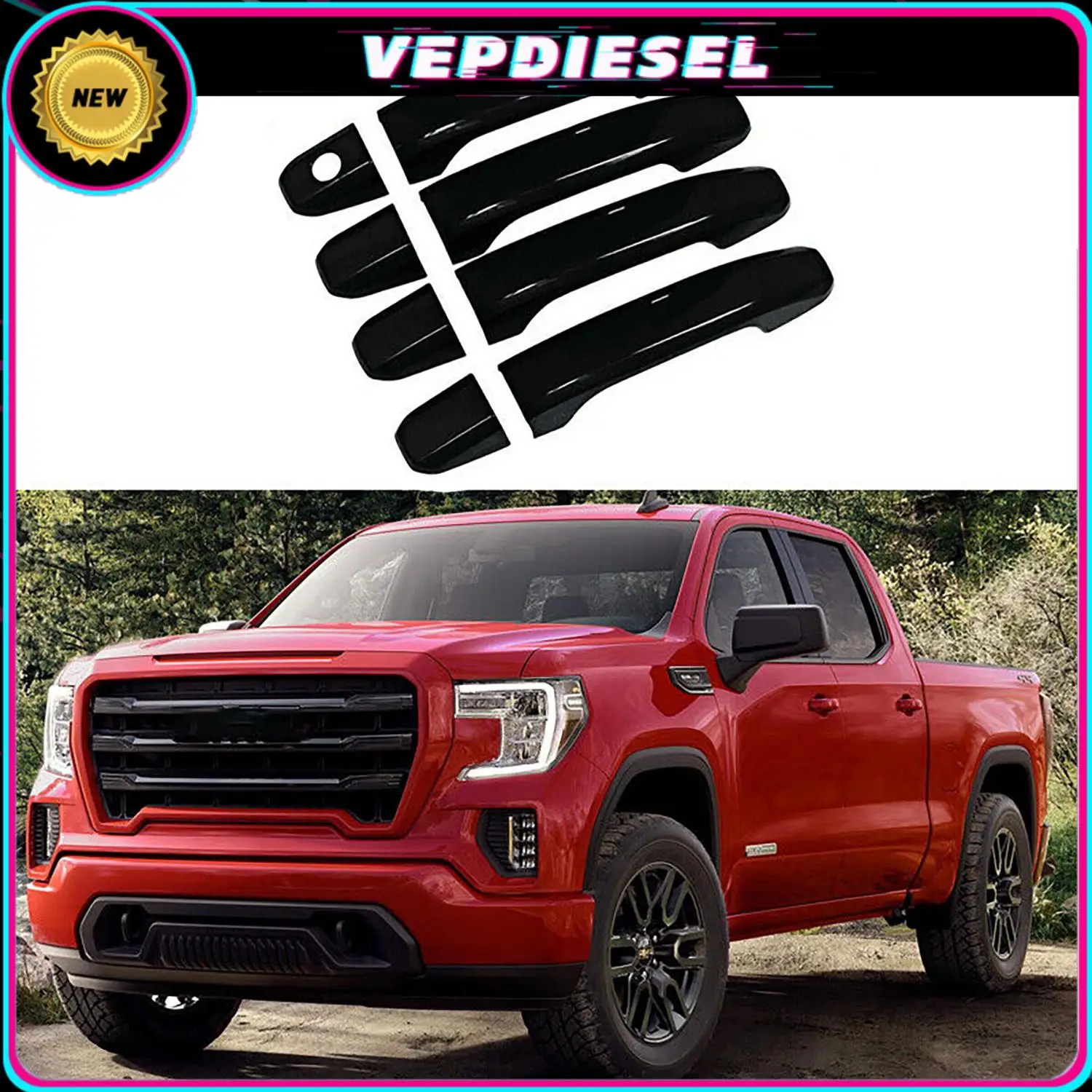 

4Pc Door Handle Cover FOR Chevy Silverado Sierra 2014-2024 Black Exterior Abs Car Accessories