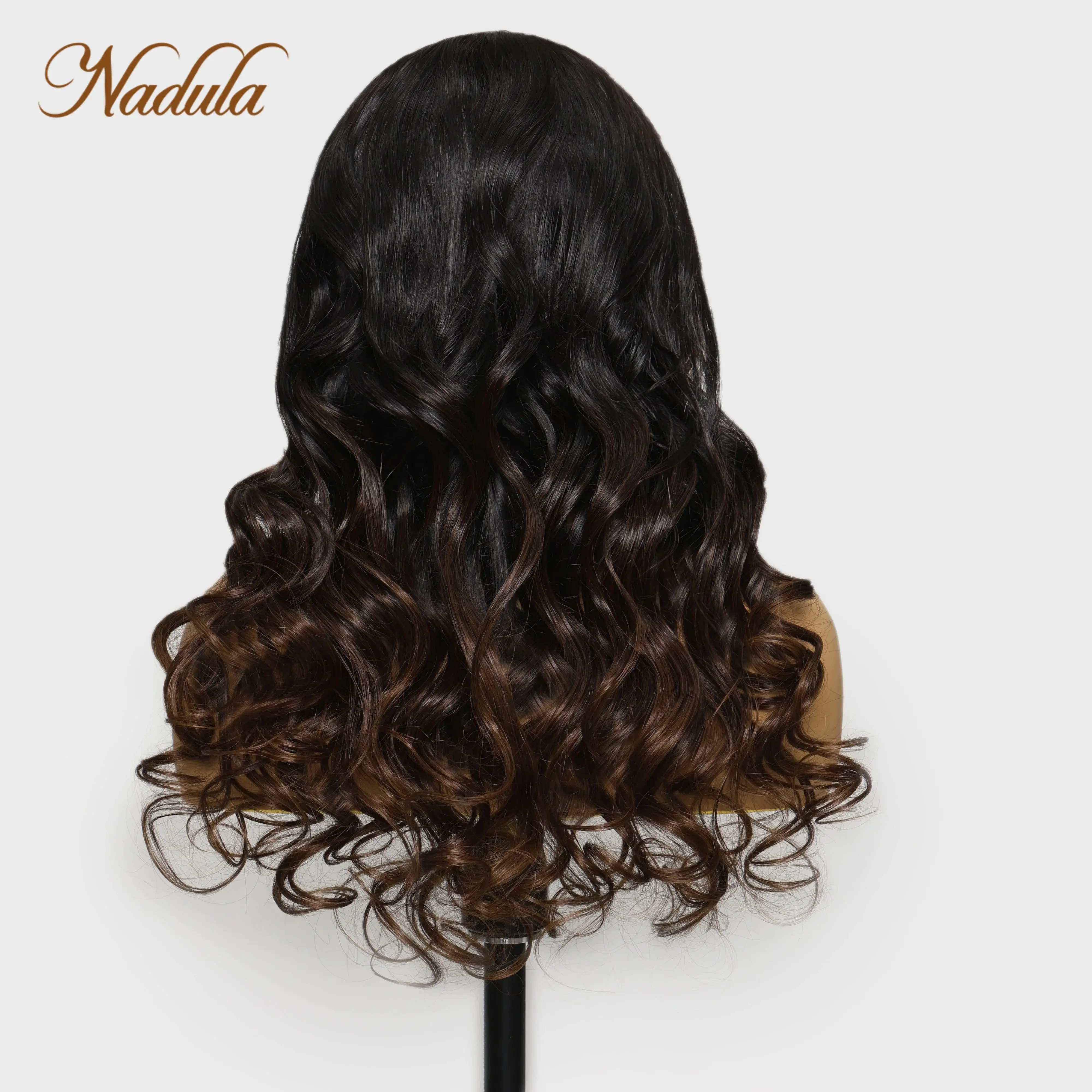 Nintendo Bye knot Wig 7x5 tanpa lem renda hitam ke coklat Ombre Wig gelombang longgar dengan simpul diputihkan dan pergi Wig