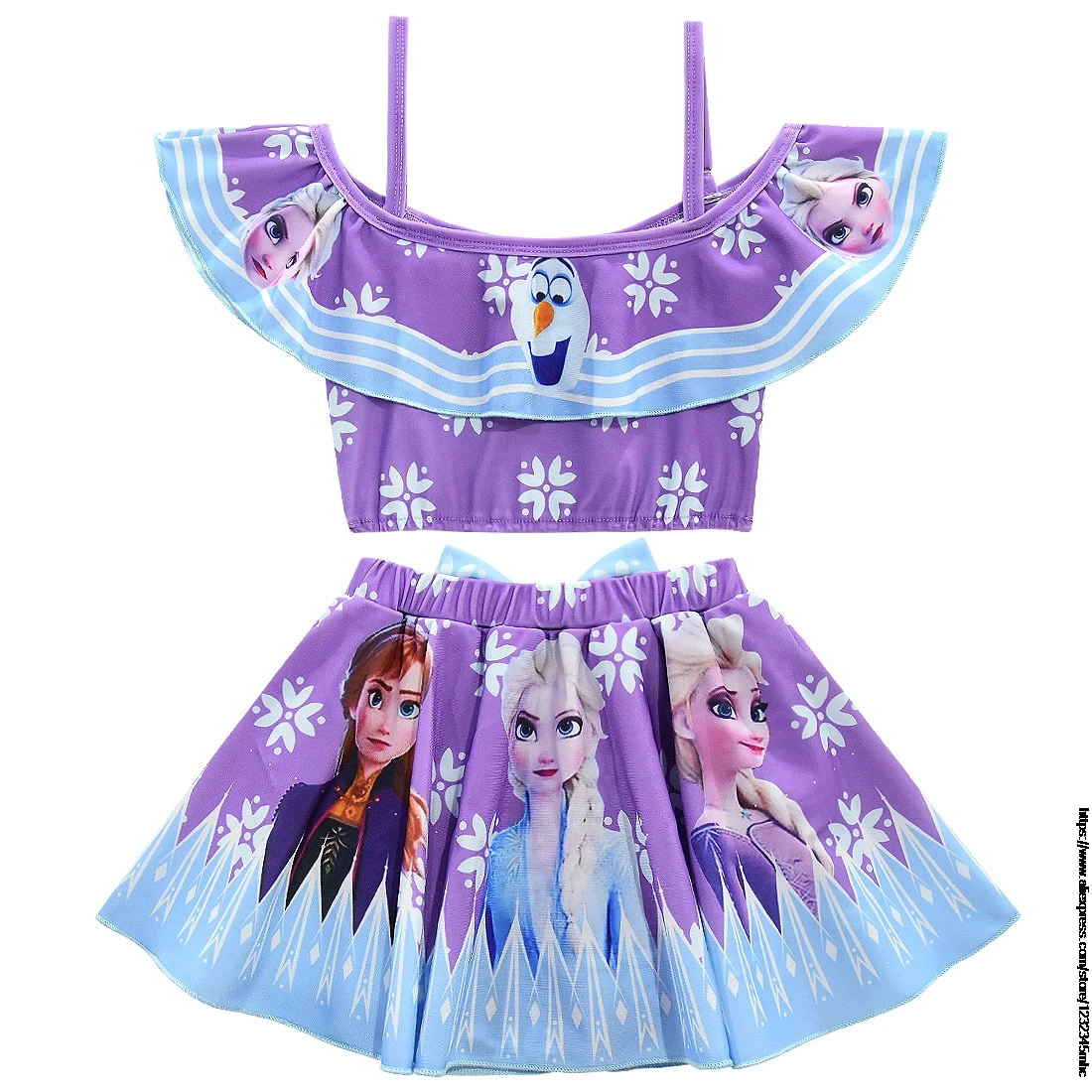 Frozen Elsa Summer Girls Ruffle Swimsuit Kids Two Pieces Children\'s Swimwear Swim Suits Hollow Bikini Sets Bathing Suit