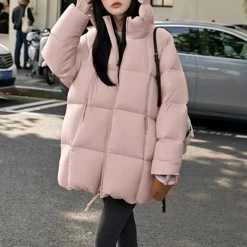 Winter White Duck Down Puffer Jacket Warm Women's Quilted Hooded Down Jacket Loose Fit Sweet High-end Outerwear Design Clothing