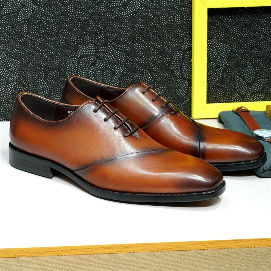 Classic Style Genuine Leather Handmade Leather Shoes Classic Lace Up Men's Oxford Wedding Office Business Formal Footwear