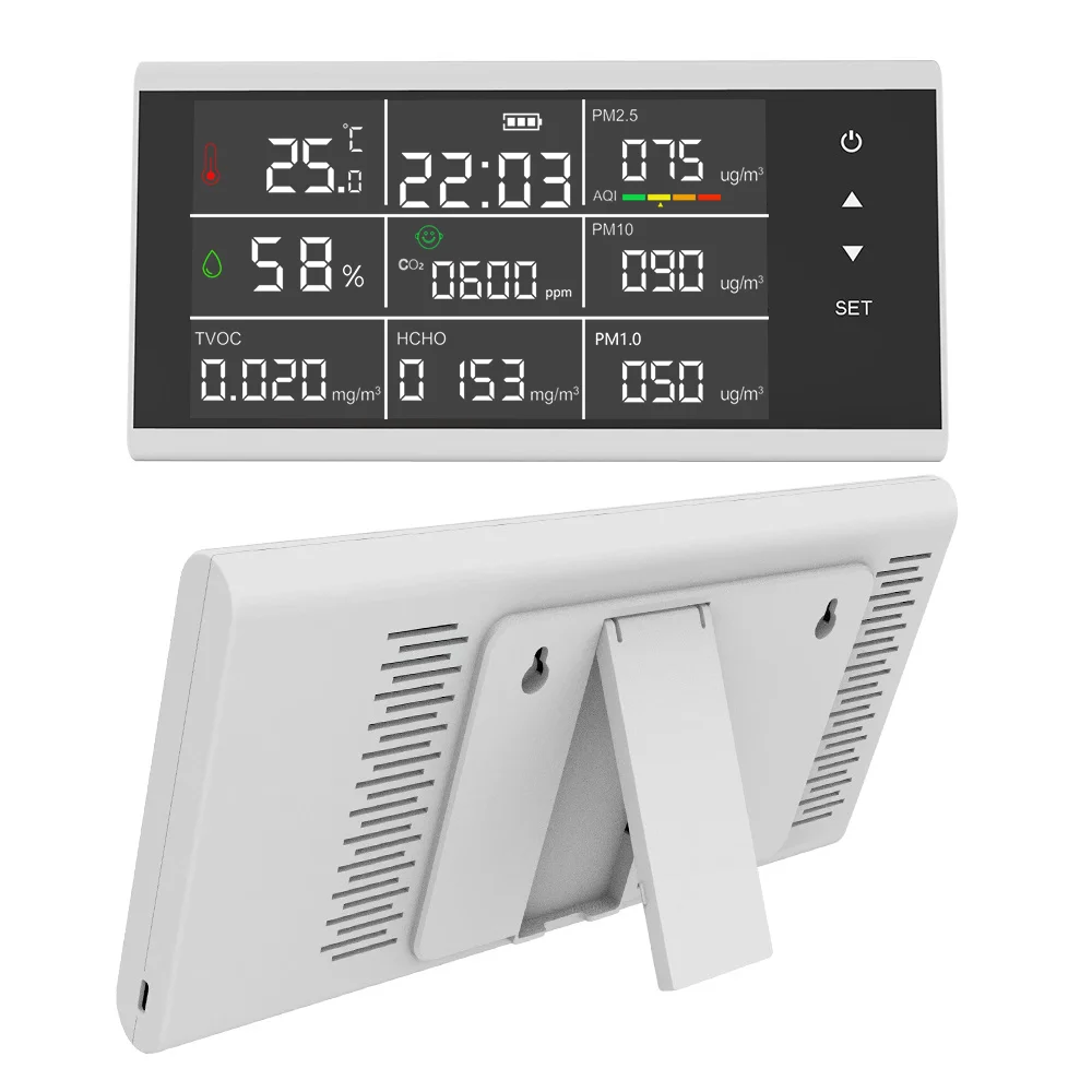 Detektor Gas Wifi Tuya Layar Besar Baru Tombol Layar Sentuh 10 in 1 Temperatur dan Kelembapan HCHO/TVOC/PM2.5/PM10/CO2