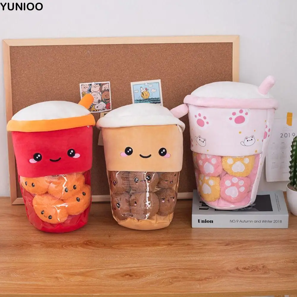 Taza de té de la leche de simulación, juguete de peluche con fecha roja, batido, té de la leche Boba suave, juguetes de peluche de 40cm, almohada para batido con garra de gato Kawaii