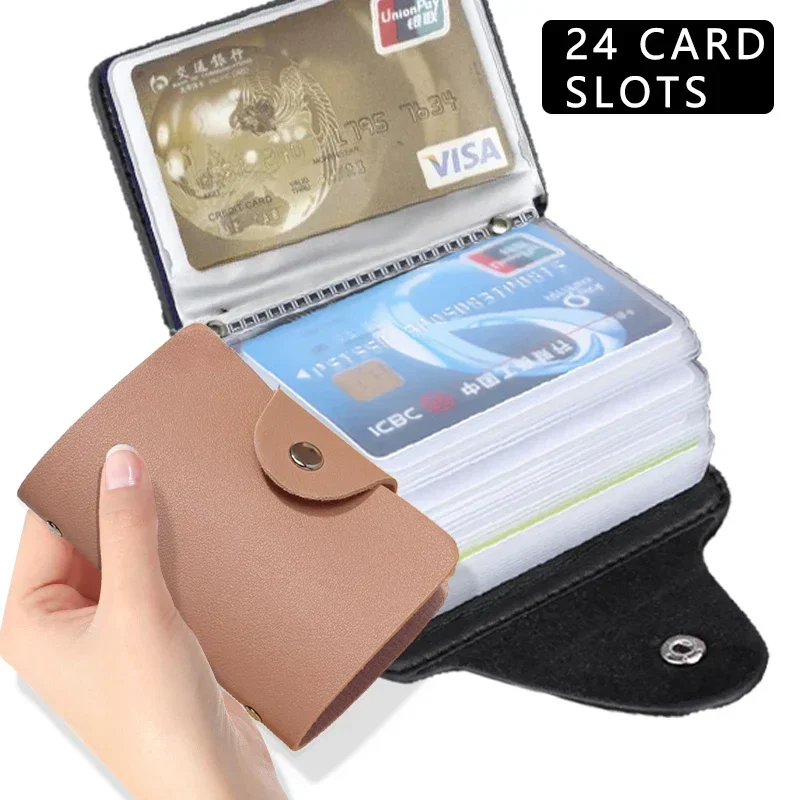 Women Men New 24 Slots Bits Card Holder Bag Simple Solid Color Pocket Case Credit ID Card Organizer Leather Cardholder Wallet