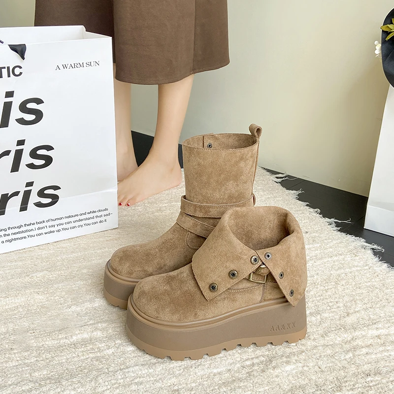 

Женские ботинки Briti Sle Thi Bot ort, осень-зима 2023, новые мотоциклетные ботинки с поясом, увеличивающие маленькие размеры, два...