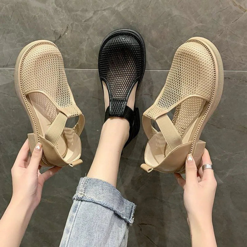 Women Mesh Sandals Novelties 2024 Summer Medium Heel Closed Toe Sandals Female Comfort Shoes Gladiators Footwear Sandalias Mujer