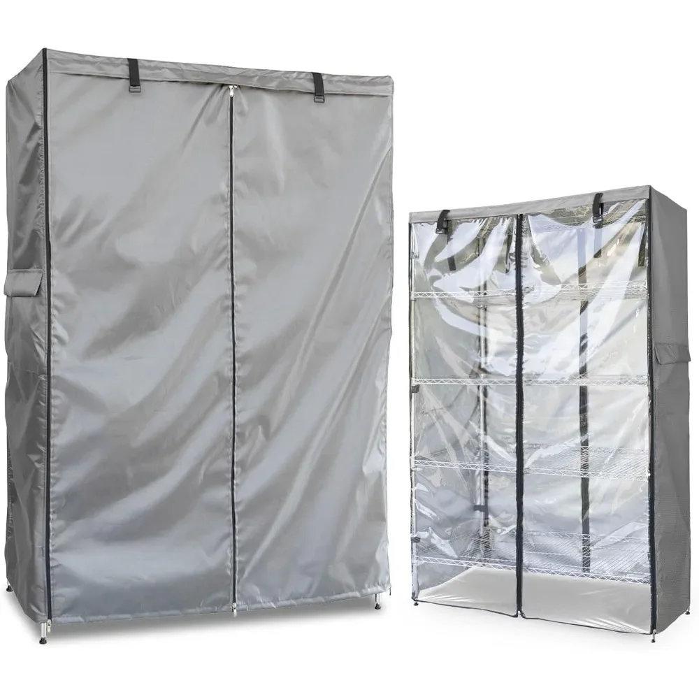 

Waterproof Heavy Duty Shelf Cover with Zipper and Clear Panel for 48x18x72 Wire Rack Grey