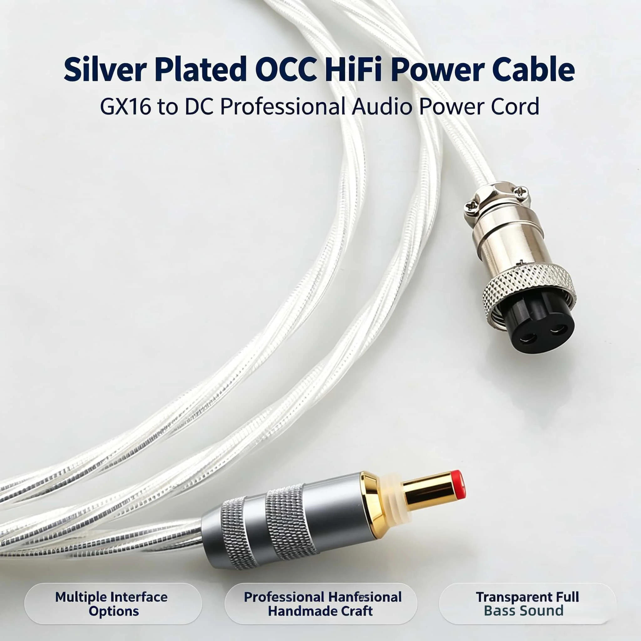 Hifi GX16 OCC Copper Wire 2 Pin to 2.5mm/2.1mm DC Cable Linear Supply Power Line for Audio Equipment