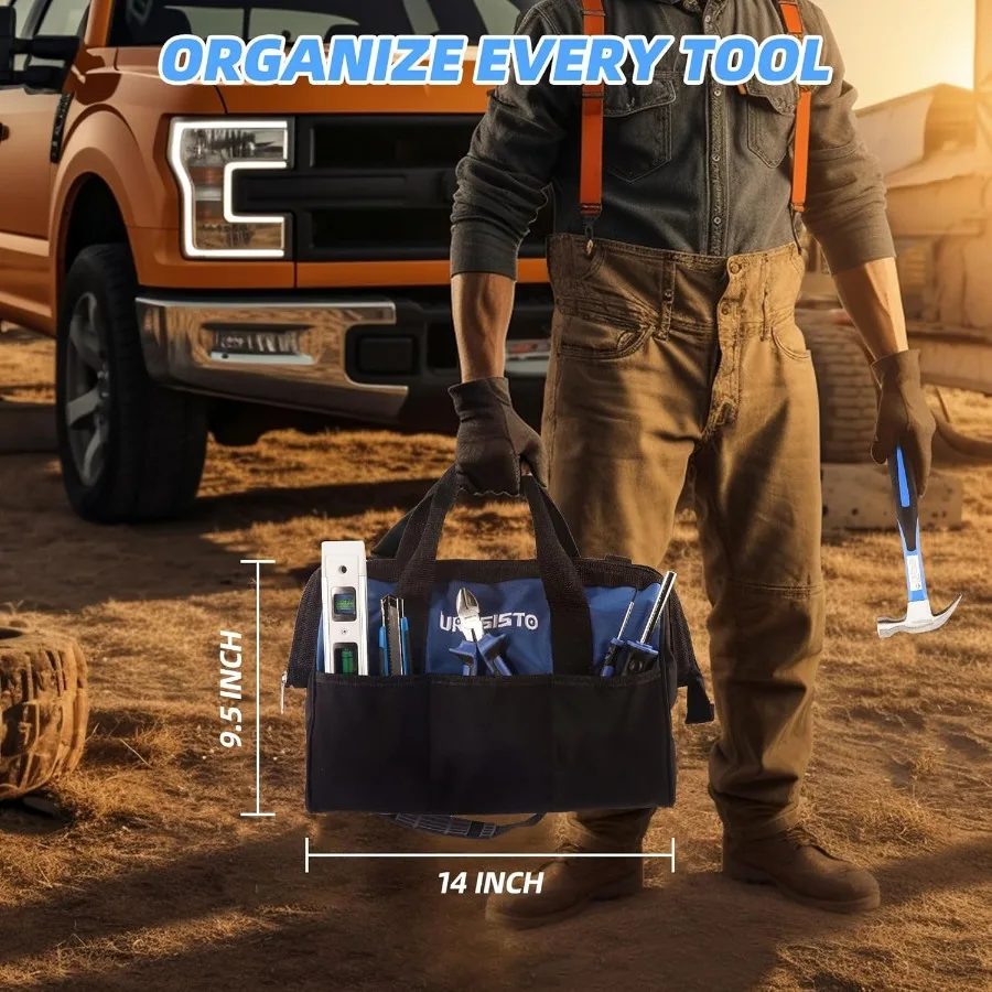 Kit de herramientas premium de 174 piezas para tareas de reparación y mantenimiento del hogar, incluye bolsa de almacenamiento abierta de boca grande de 14 pulgadas con órgano