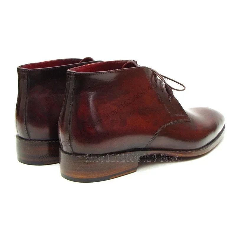 

Brown Gradient Color Square Toe Strappy Ankle Boots Fashion Lace Up Men Shoes Luxurious Handcraft Party Office Men Dress Shoes