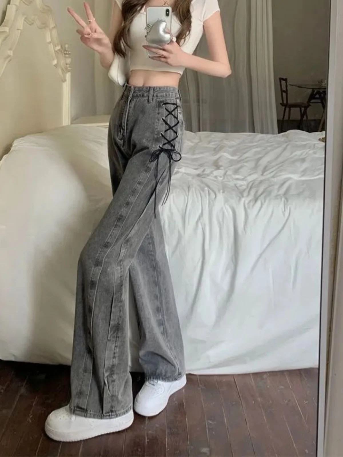 

Design Sensation Small ence Women's High Waist Loose Straight Leg High Street Trendy Wide Leg Jeans Spring Summer